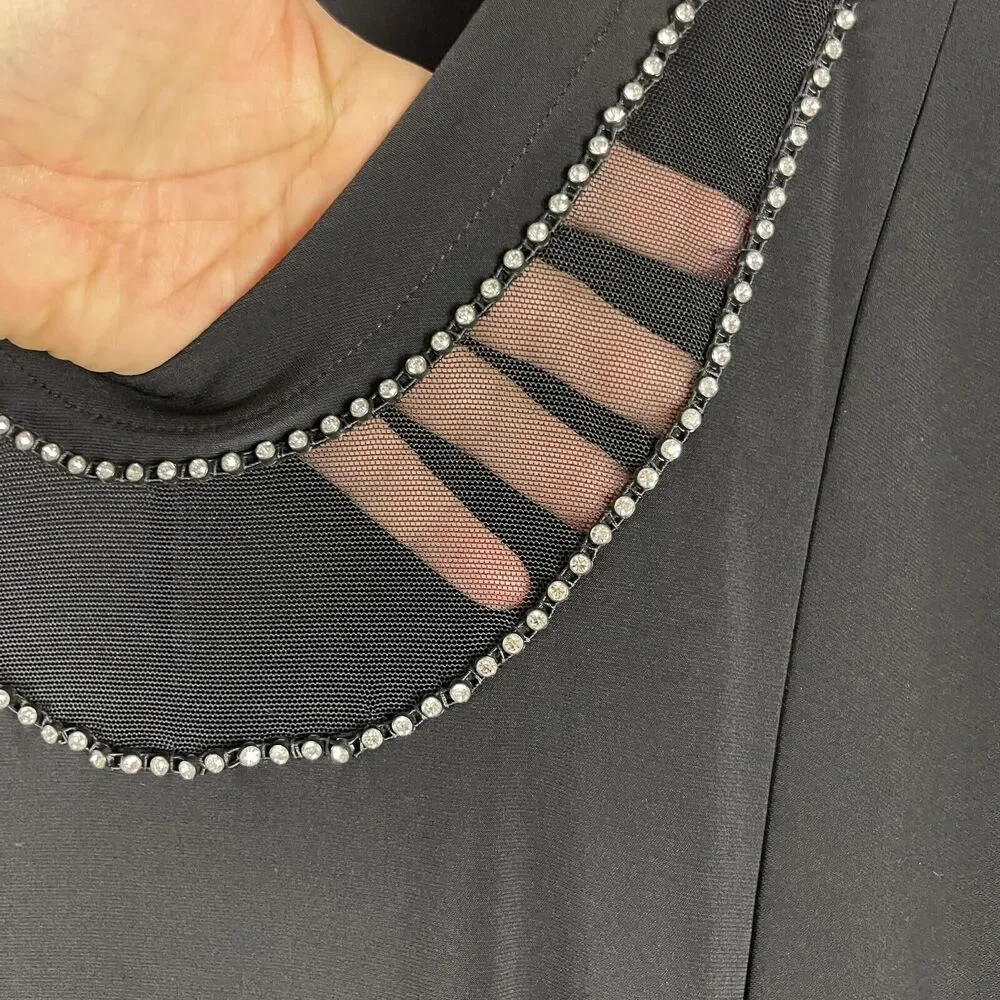 Sympli Grand Tunic Dress Womens 2G Black Rhinestone Mesh Asymmetrical Lagenlook‎